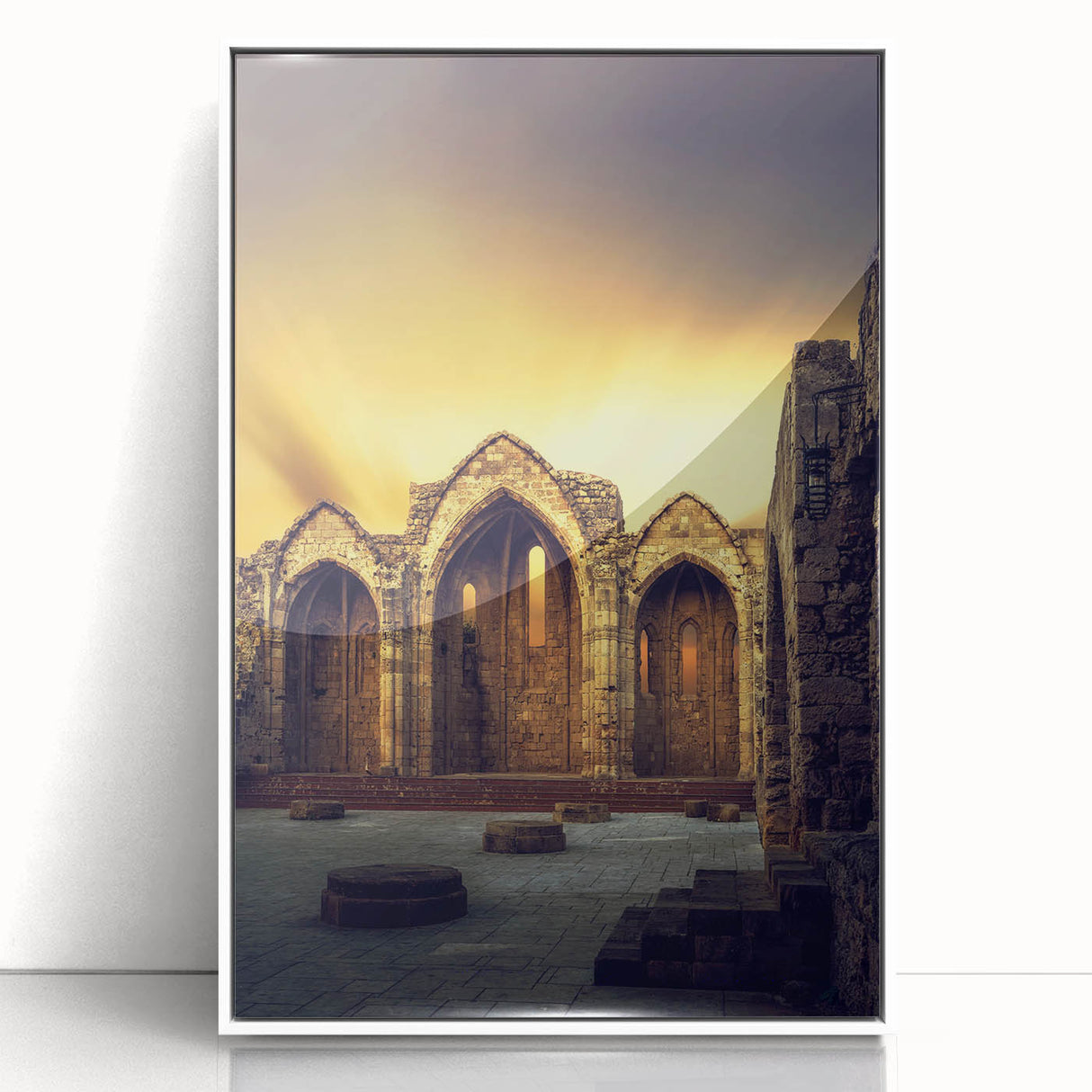 Framed acrylic print of a Caribbean Virgin Islands scenery in pastel shades, ideal for nursery wall art.