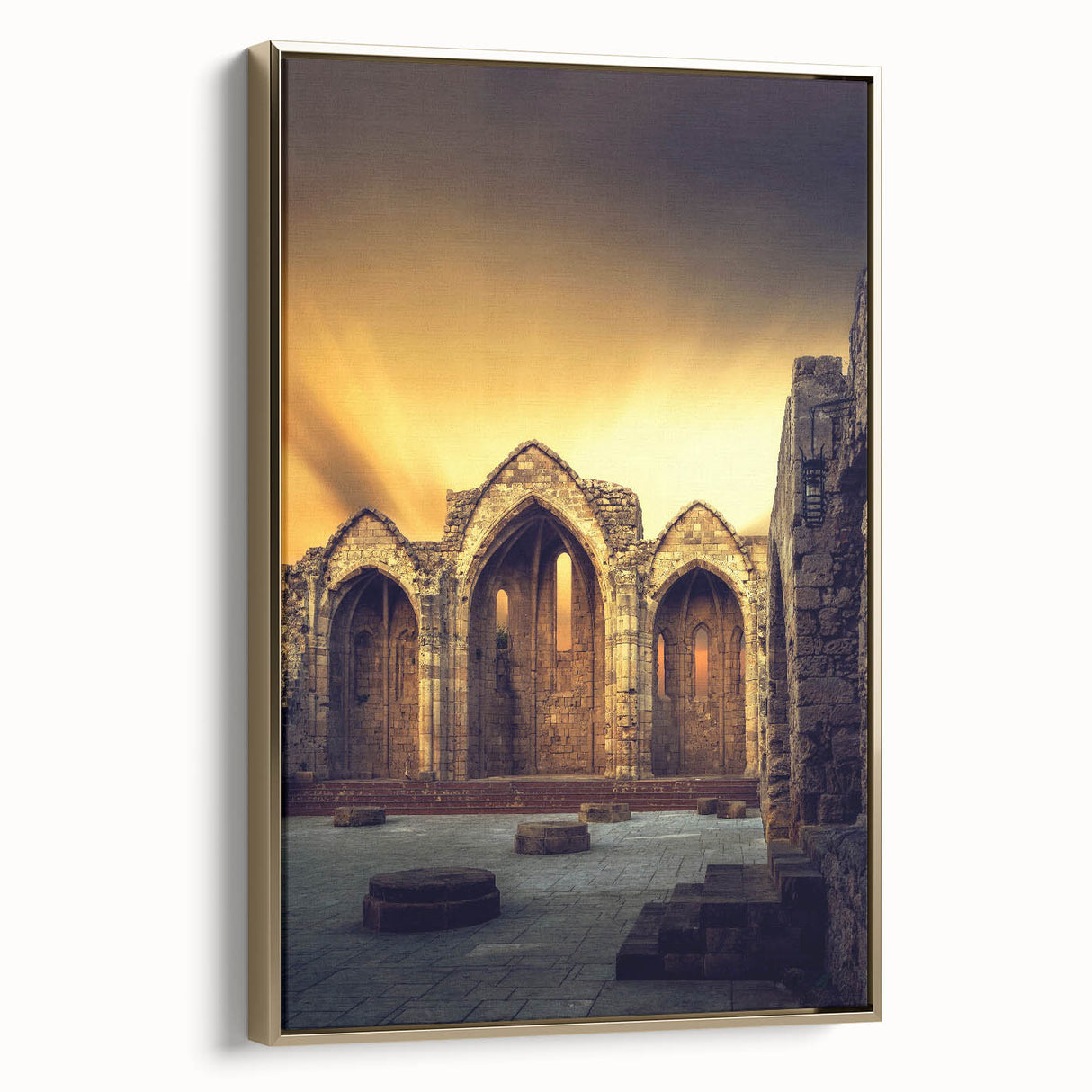 Framed canvas landscape painting of the Caribbean Virgin Islands in muted blues and greens, ideal for bedroom wall art.