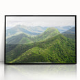 Large abstract wall art featuring a vibrant Central American landscape in acrylic, framed in black.