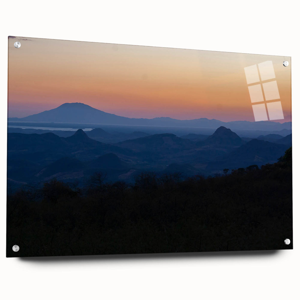 Large abstract wall art of a Central American scenery in vibrant colors on acrylic glass.