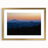 Extra large abstract art print of Central American scenery, in gold frame with mat, using textured vibrant colors.