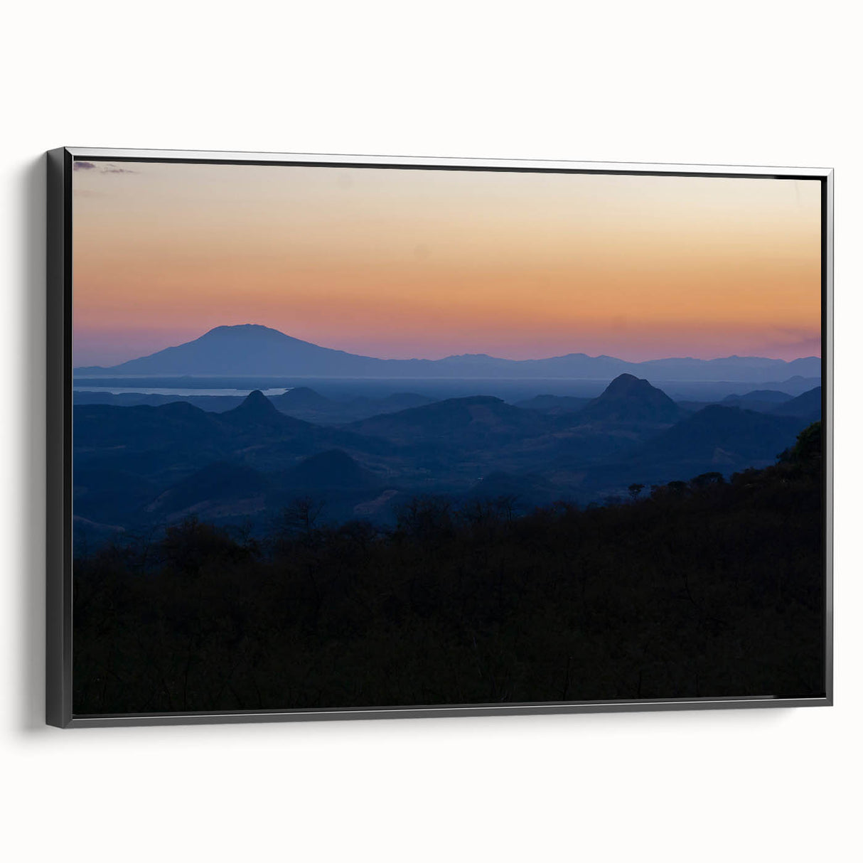 Black and white landscape painting of Central America on framed canvas, ideal for bedroom wall decor.