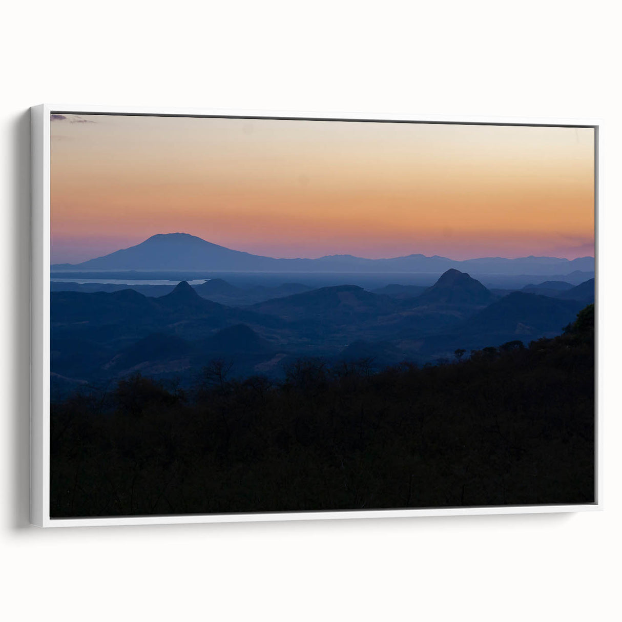 Vintage poster art of a Central American landscape on a framed canvas, featuring vibrant colors, ideal for living room decor.