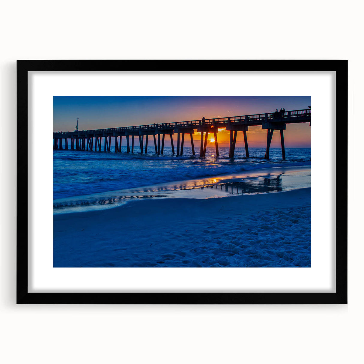 Extra large abstract art print of a colorful, textured Central American scenery in a black frame.