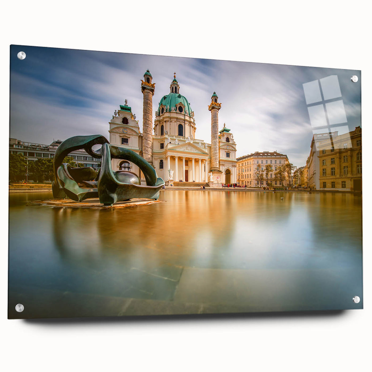 Acrylic print of a large abstract landscape depicting European scenery in muted earth tones.