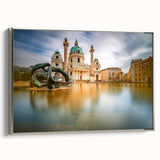 Framed canvas depicting a vintage-style Austrian landscape in muted earth tones, ideal for bedroom wall art.