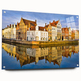 Large abstract depiction of a European scenery on acrylic glass, with muted earth tones.