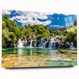 Large abstract wall art of a Croatian landscape in muted earth tones on acrylic glass.