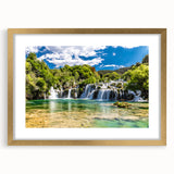 Abstract art print of a Croatian landscape in muted earth tones on a framed canvas.