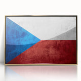 Art Deco poster of a European cityscape in muted gold and brown tones, acrylic print framed.