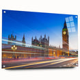 Acrylic print of Big Ben with soft gray and blue tones, ideal for dining room decor.
