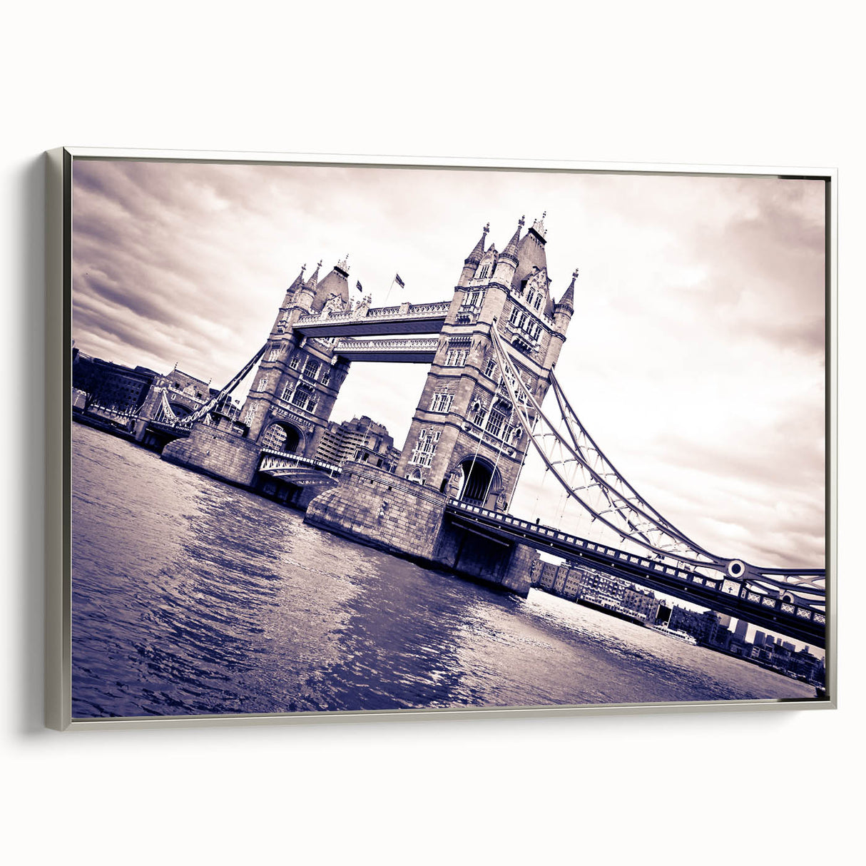 Landscape art painting of London on framed canvas, featuring black and colorful vintage poster art style.