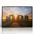 Large abstract wall art of Stonehenge in muted earth tones on a black framed acrylic, suitable for modern art wall decor.