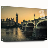 Acrylic print of the Thames River in England with serene blue and gray tones, suitable for bedroom or dining room decor.
