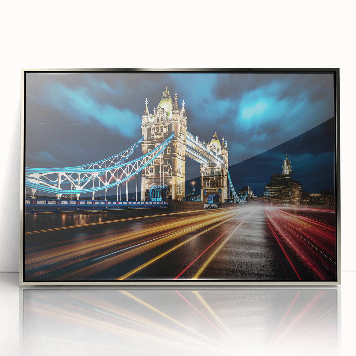 Acrylic print of Tower Bridge with a muted color palette, ideal for modern art wall decor.
