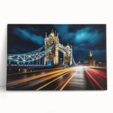Black and white image of Tower Bridge on large stretched canvas, well-suited for kitchen wall art.