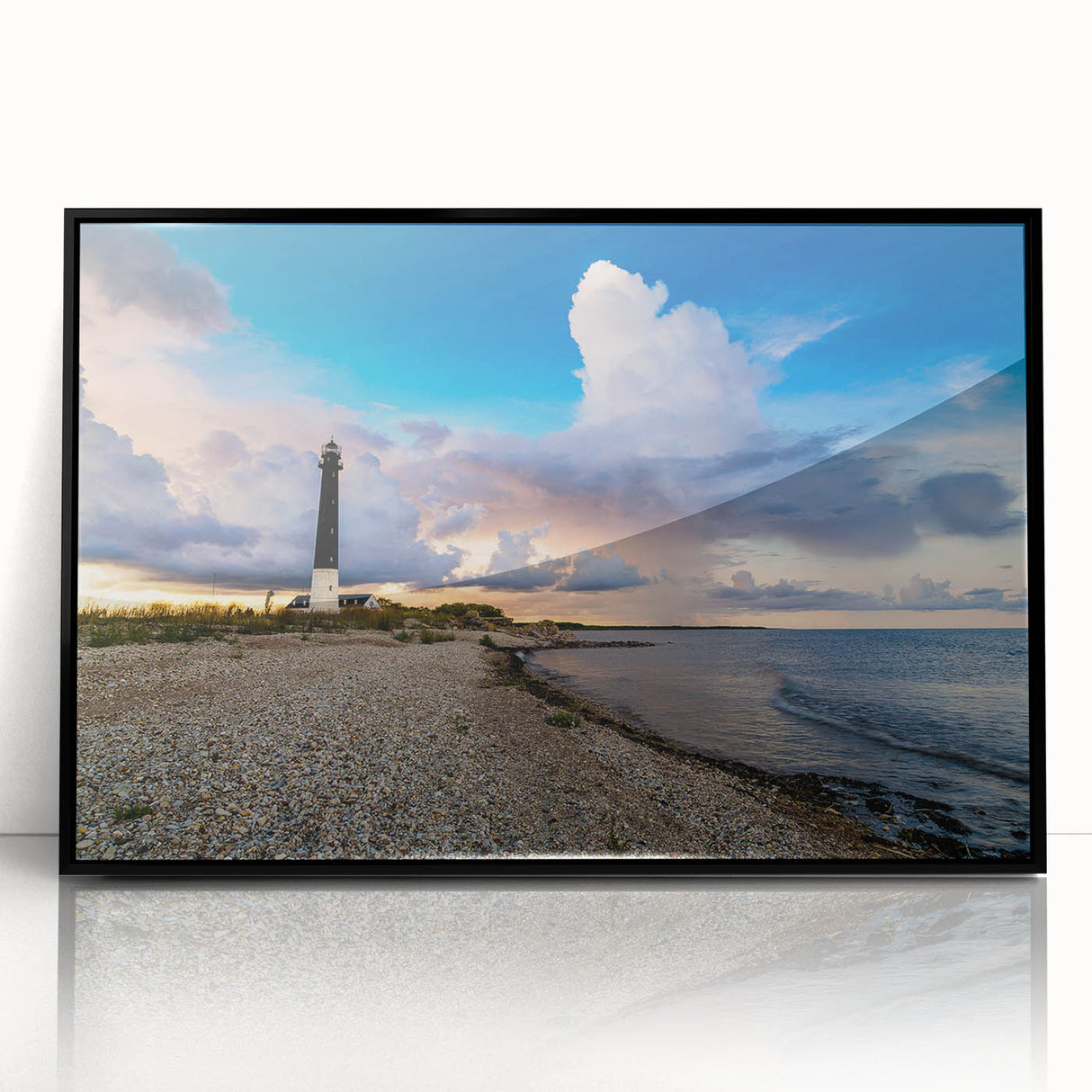 Large abstract wall art depicting a European Estonian landscape in muted earth tones on a black framed acrylic print.