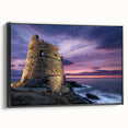 Black and white vintage poster art of Corsican landscape on framed canvas, suitable for bedroom decor.