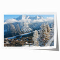 Panoramic view of the French Alps in muted earth tones on a large rolled canvas, ideal for art wall dining room.