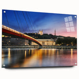 Acrylic print of a large abstract depiction of Lyon, featuring muted earth tones, ideal for dining room decor.