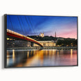 Black and white vintage poster art of Lyon landscape on framed canvas, suitable for bedroom decor.