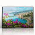 Large abstract wall art depicting a stylized European scenery in black and white tones on a framed acrylic.