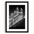 Extra large abstract art print of a colorful European landscape, textured on a black framed canvas.