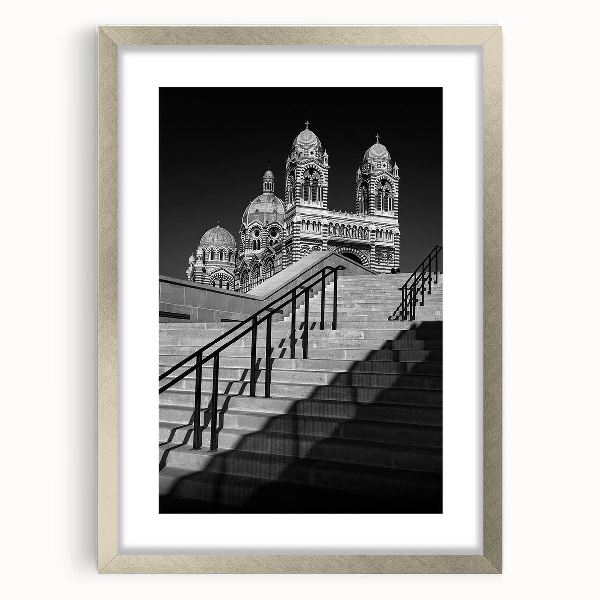 Extra large abstract art print of a textured Southern France scenery in silver frame, ideal for living room decor.