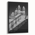 Black and white framed canvas depicting a vintage landscape of southern France, ideal for bedroom decor.