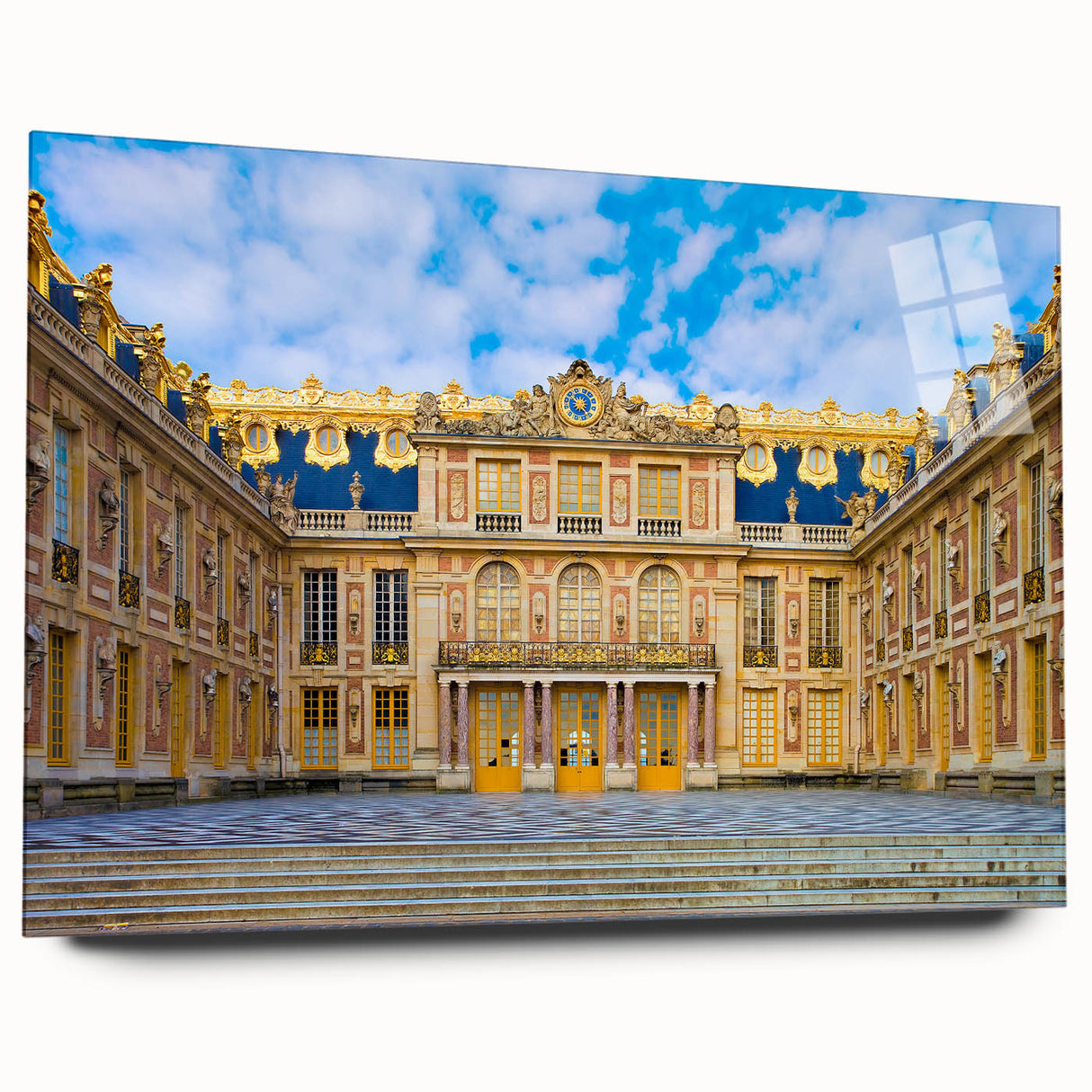 Large abstract wall art of the Versailles scenery in muted earth tones on acrylic glass.