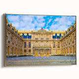 Framed canvas depicting a vintage-style landscape of Versailles, with muted earth tones, ideal for bedroom wall art.