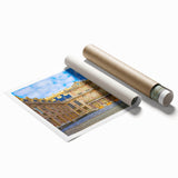 Extra large rolled print of Versailles gardens in soft pastel colors, ideal for classy bathroom wall art.