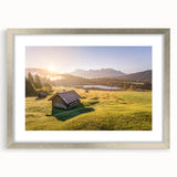 Extra large abstract art print of a Bavarian landscape in muted earth tones on a textured canvas.