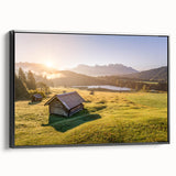 Black and white landscape art painting of Bavarian scenery on framed canvas, ideal for bedroom wall decor.