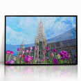 Large abstract wall art depicting a stylized Munich cityscape in muted gray tones on a framed acrylic.