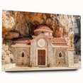 Acrylic print of a serene Crete landscape in soft blues and whites, ideal for bedroom or dining room decor.