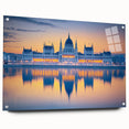 Large abstract depiction of a European cityscape in muted tones on acrylic glass, suitable for bedroom or dining room decor.