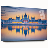 Large abstract wall art of a European scenery in muted earth tones on acrylic glass, ideal for bedroom or dining room decor.