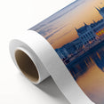 Art Deco poster of a European scenery in muted pastel colors on rolled canvas, ideal for nursery wall art.