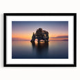 Extra large abstract art print of a colorful, textured Icelandic scenery on a black framed canvas.