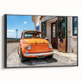 Black and white framed canvas of Amalfi Coast landscape, ideal for bedroom wall art in a vintage poster style.