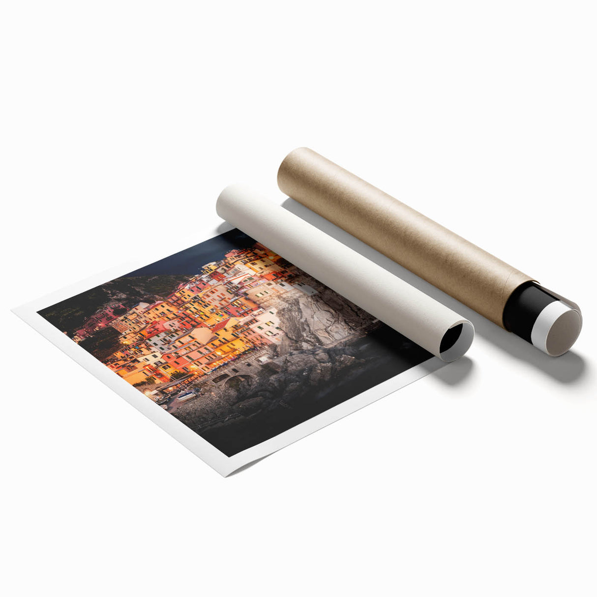 Extra large rolled print of Cinque Terre landscape in pastel shades, ideal for classy bathroom wall art.