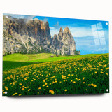 Acrylic print of the Dolomites in Italy, featuring muted earth tones, ideal for dining room decor.