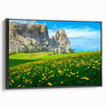Black and white framed canvas of the Dolomites landscape, ideal for bedroom wall art.