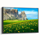 Black and white framed canvas of the Dolomites landscape, ideal for bedroom wall art.