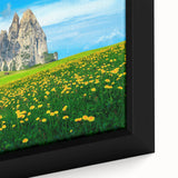 Extra large framed canvas featuring a textured depiction of the Dolomites in Italy, with vibrant green and black tones.