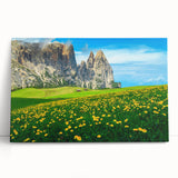 Black and white stretched canvas of the Dolomites in Italy, ideal for kitchen wall art.