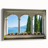 Landscape art painting of Lake Como with vibrant colors on a framed canvas, ideal for living room decor.