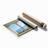 Extra large rolled print of Lake Como with floral foreground in muted colors, ideal for classy bathroom wall art.