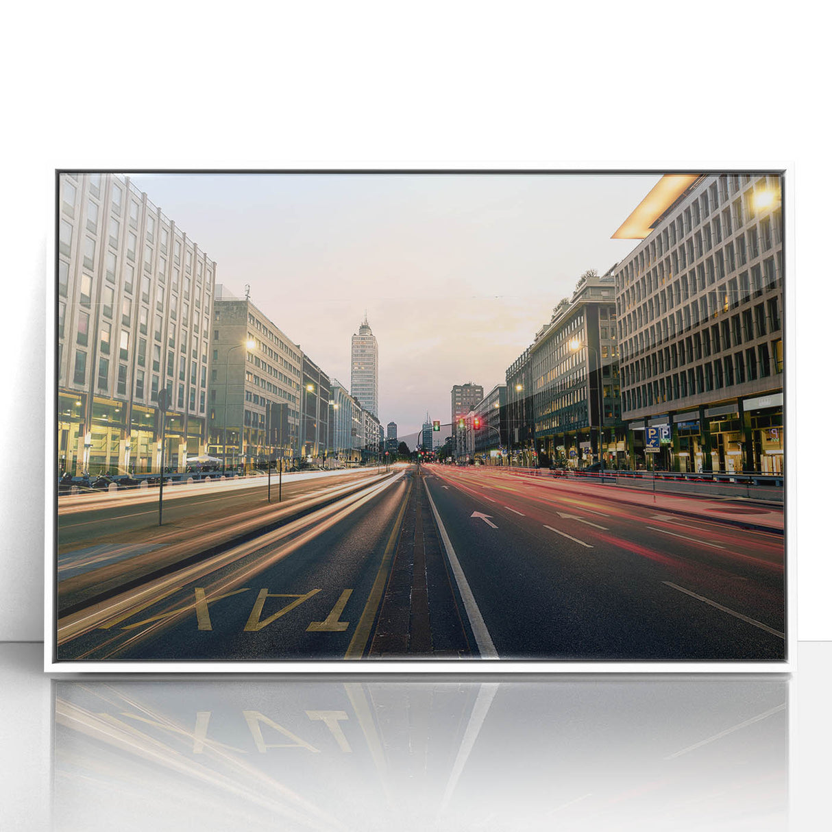 Mid-century modernist art depicting Milan scenery on white framed acrylic, ideal for nursery wall decor.